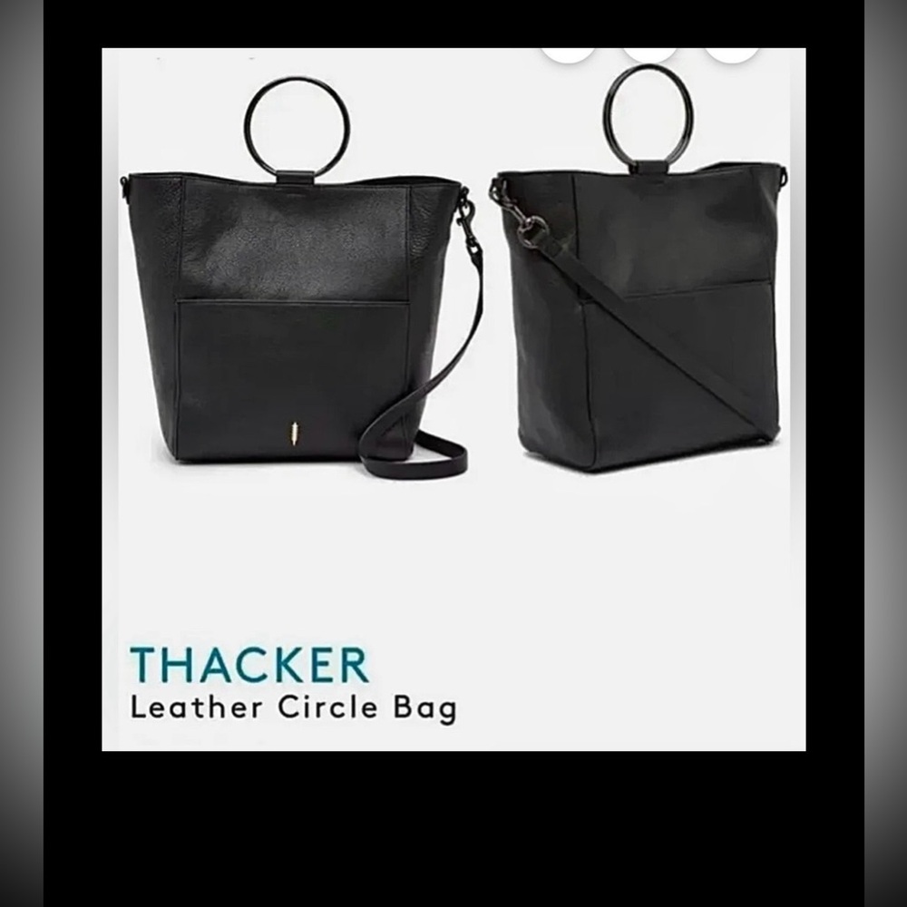 Thacker New York Leigh Leather Circle Bag Black Pebble Grain 14.5” x 12.75” x 4”